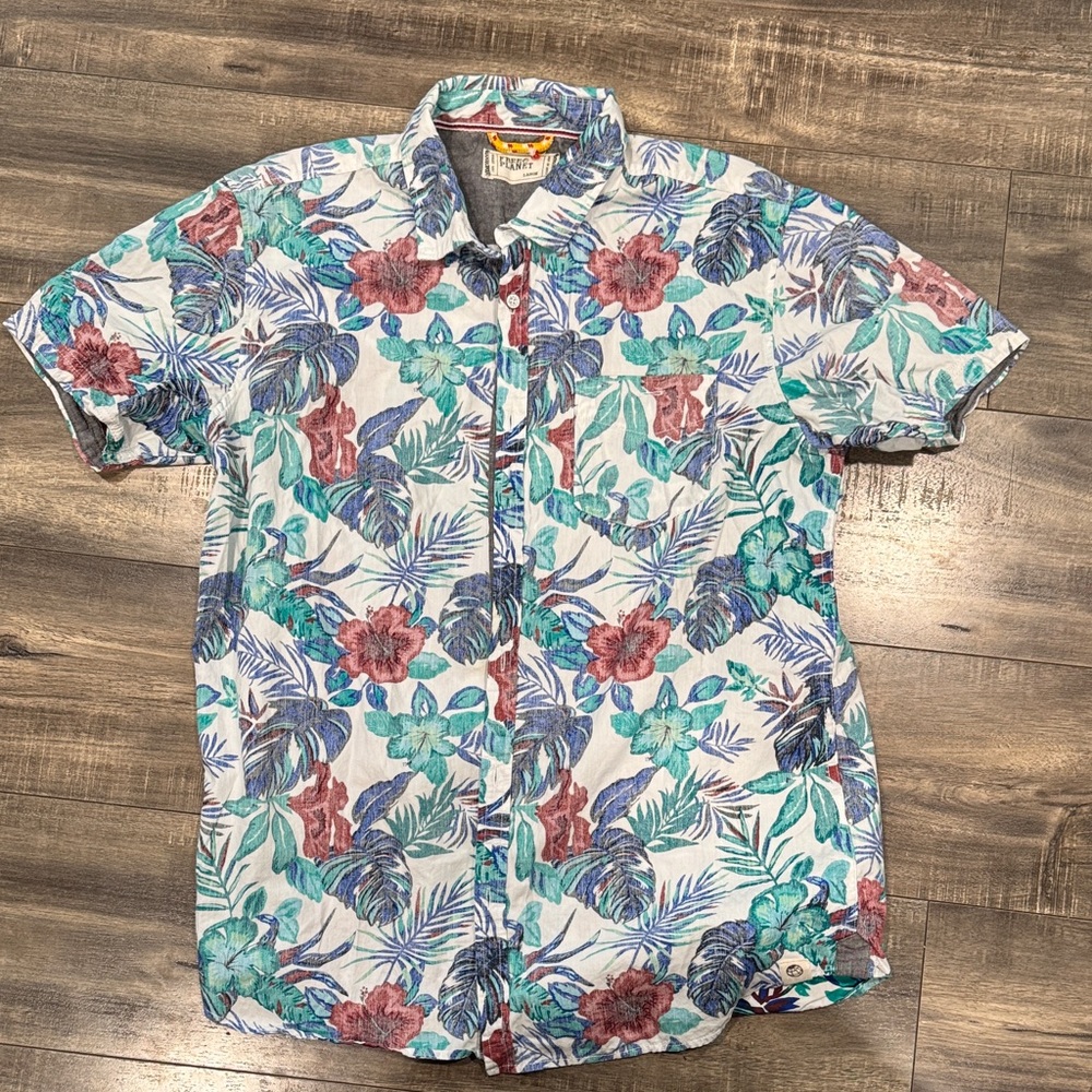 Free Planet Tropical Floral Short-Sleeve Button-Up Shirt - White Multi